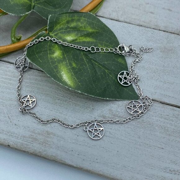Stainless Steel Anklet With Pentacles Ankle Bracelet - Picture 1 of 3